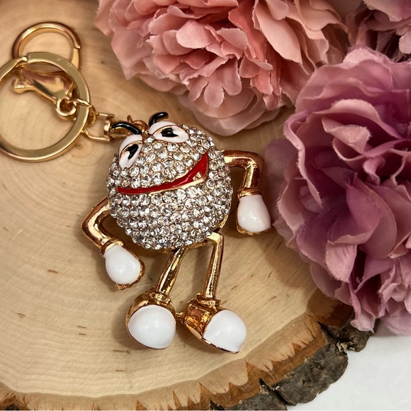 Whimsical White M&M Crystal Character Keychain Charm - Picture 12 of 16